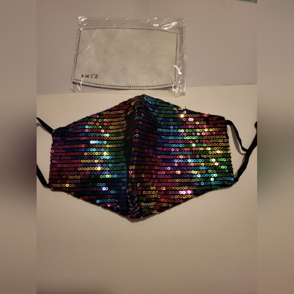 Rainbow Sequin Facemask with Filter, Adult - Picture 2 of 5